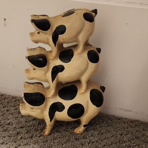 Vintage Heavy Cast Iron 3 Stacked Pigs Figurine Doorstop Farmhouse Country